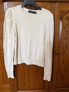 Lauren Ralph Lauren Ivory Puff Sleeve Crewneck Sweater